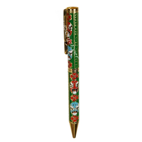 Kugelschreiber Cloisonne Emaille Peking Oper grün rot gold 5401a